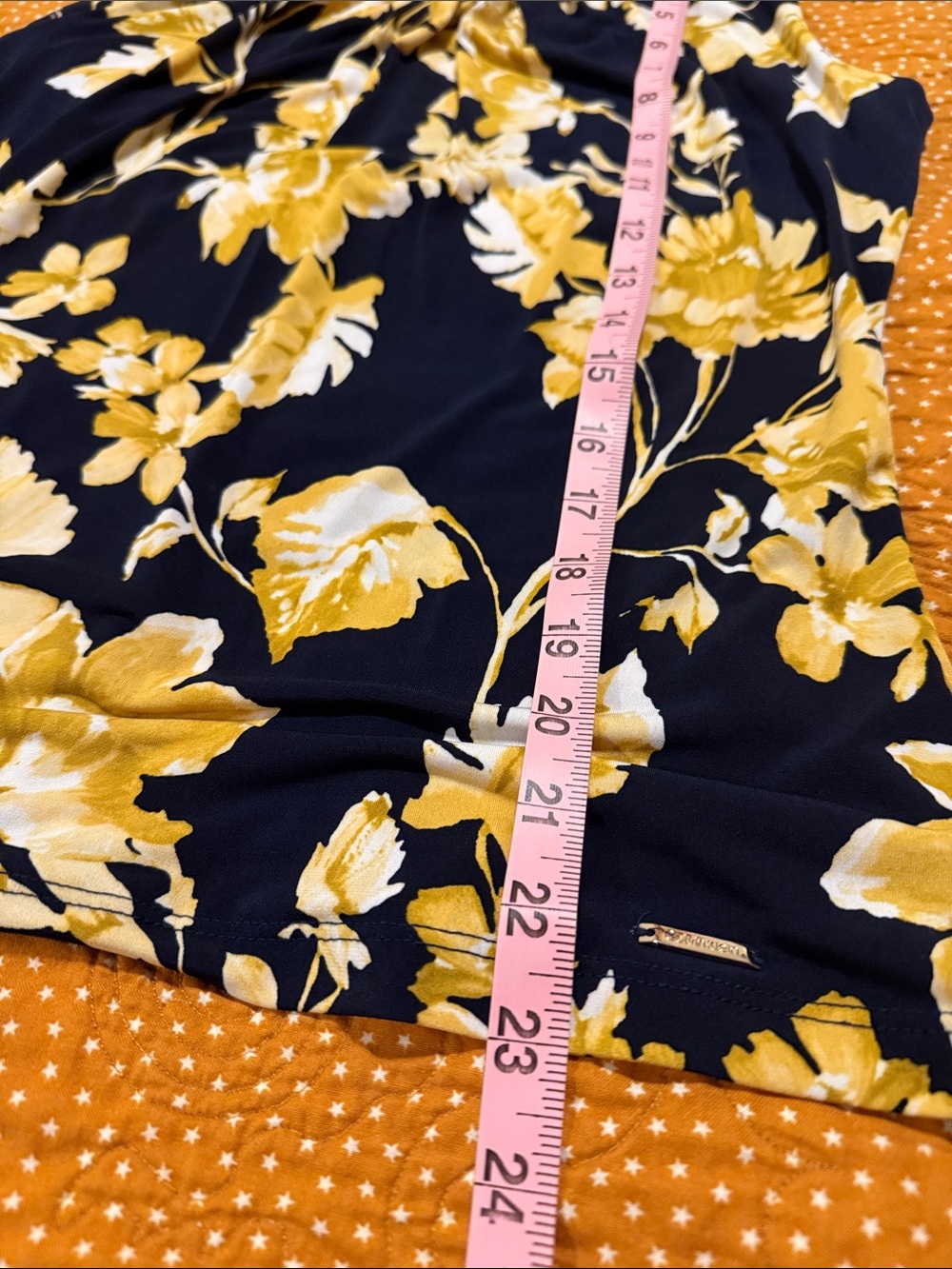 Calvin Klein Navy Floral Sleeveless Blouse with Mustard Yellow Flowers - Picture 6 of 7
